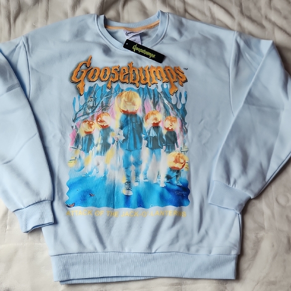 Halloween, Goosebumps Light Blue, Pumpkin Head, Women's Sweater Sz S - Picture 1 of 6